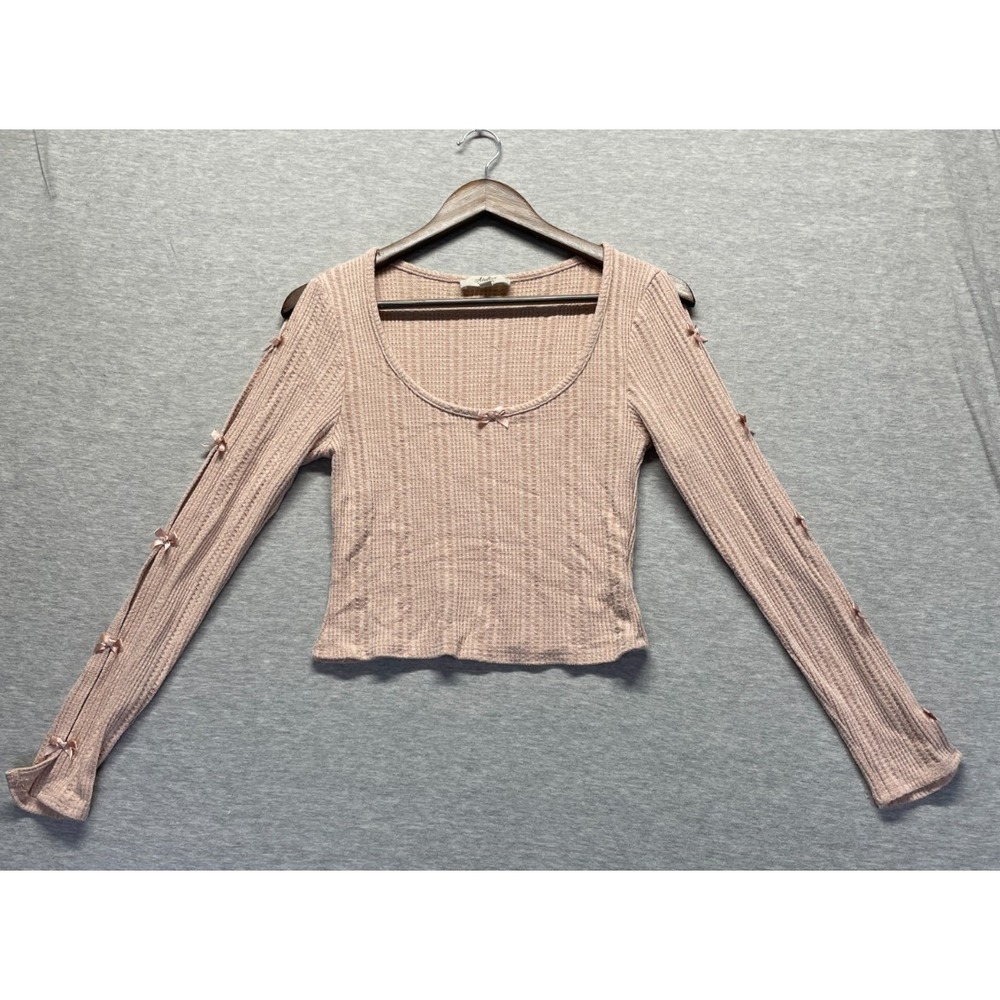 Atelier By Kirious Crop Top Womens M Pink Texture Delicate Bow Sleeve Scoop Neck